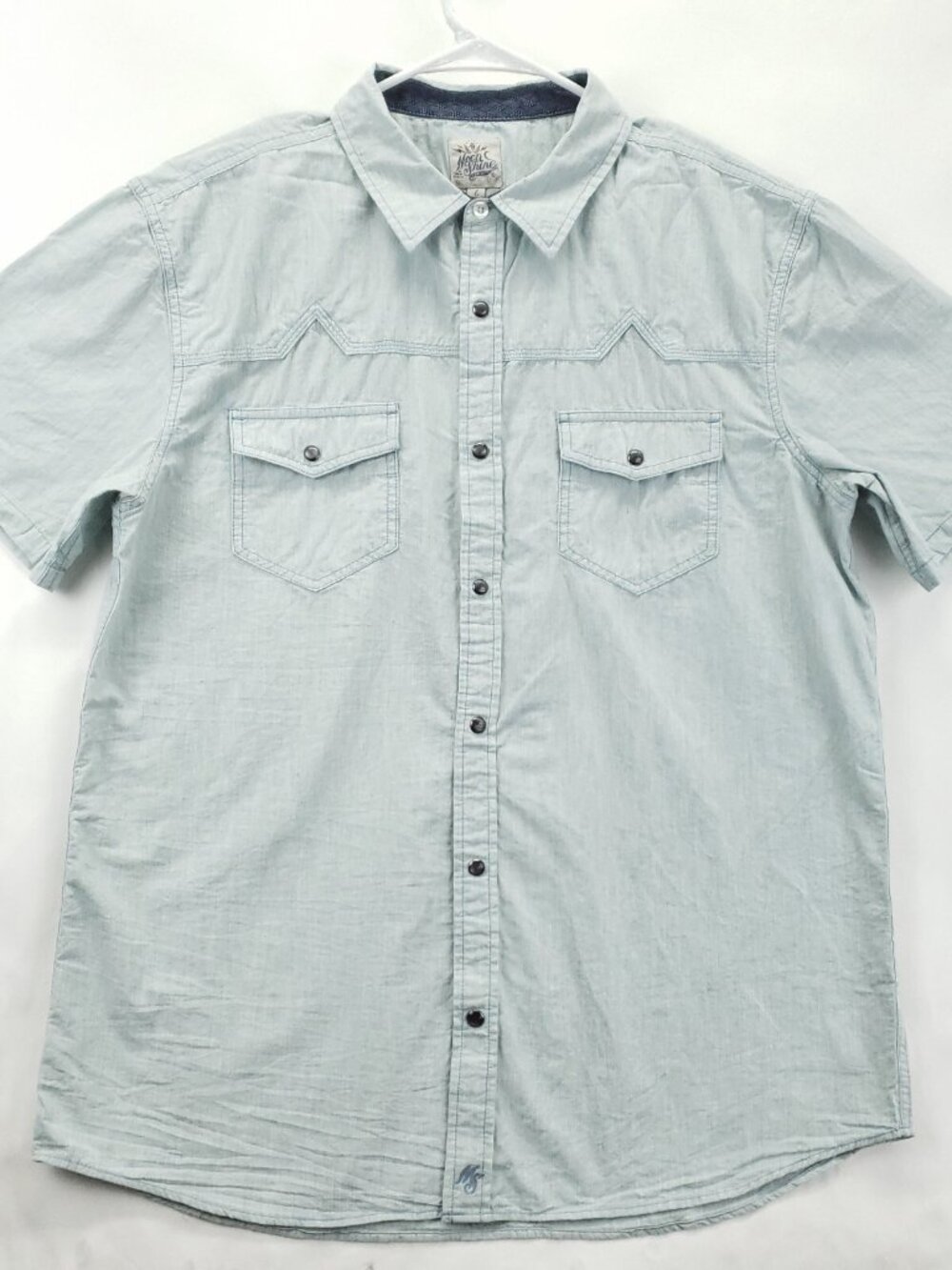 Moonshine Spirit Brad Paisley Western Shirt Mens L Blue Short Sleeve Pearl Snap